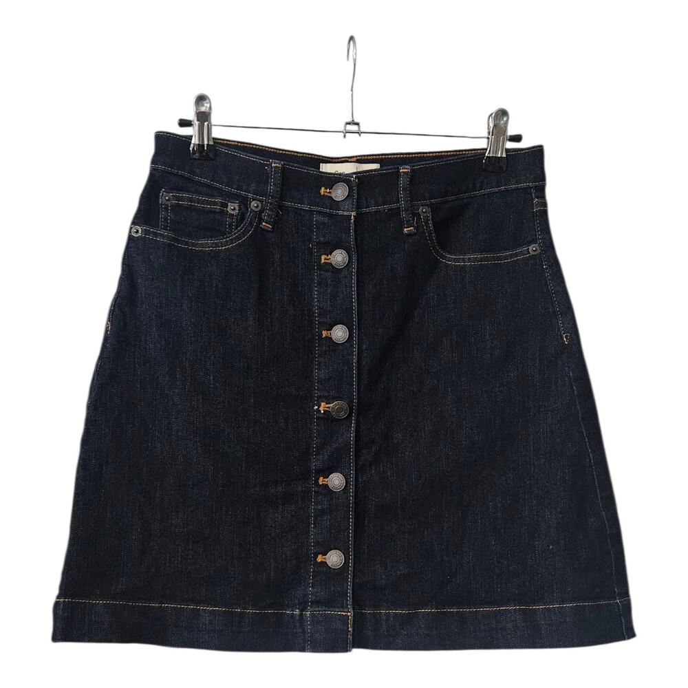 Gap Denim Skirt Size 27 Button Down Dark Wash Pockets A-Line